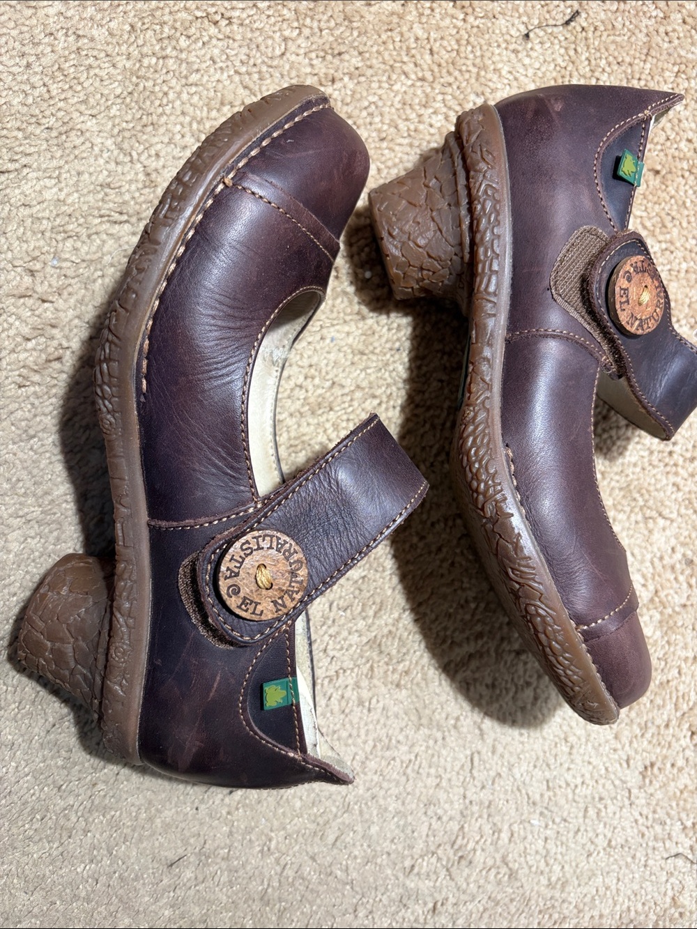 El Naturalista Brown Leather Mary Jane Heels